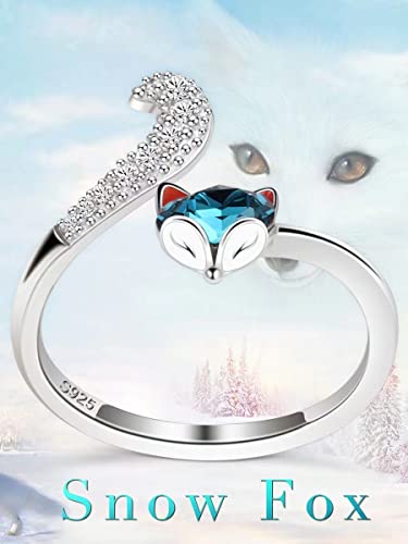 PLATO H Adjustable Sterling Silver Crystal Fox Head Ring for Women - High-Polished Fox Tail Funky Ring, Perfect for Anniversaries, Valentine's Day, and Birthday Gifts