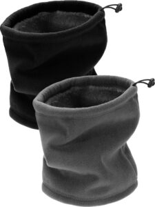 tatuo 2 packs fleece neck warmer fleece scarf windproof ski face mask heavy winter head scarf for skiing hiking cycling climbing (black, gray)