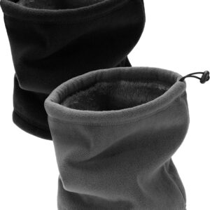 Tatuo 2 Packs Fleece Neck Warmer Fleece Scarf Windproof Ski Face Mask Heavy Winter Head Scarf for Skiing Hiking Cycling Climbing (Black, Gray)