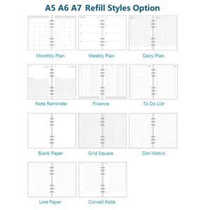 A7 Planner Refill, A7 Agenda Refill Diary Note Daily Plan Paper for Filofax,6 Hole/100gsm Paper Removable Planner Inserts 6 Rings, 4.84 x 3.23'', Harphia