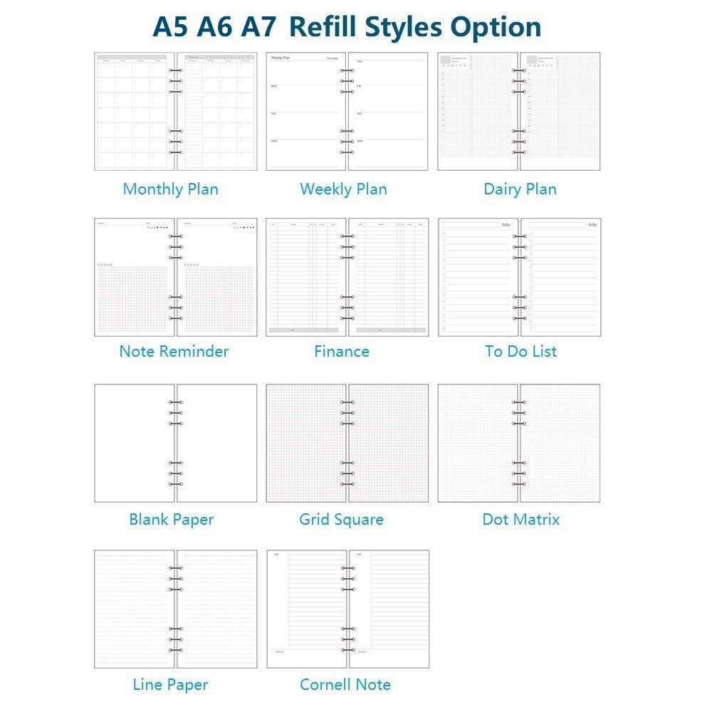 A7 Planner Refill, A7 Agenda Refill Diary Note Daily Plan Paper for Filofax,6 Hole/100gsm Paper Removable Planner Inserts 6 Rings, 4.84 x 3.23'', Harphia