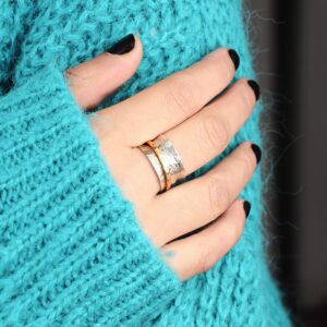 Boho-Magic 925 Sterling Silver Spinner Ring for Women with Brass Fidget Ring Flowers Band (10)