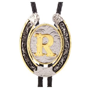 huabola calyn bolo tie for men- golden initial letter abcdmjr to z western cowboy bolo tie for women (r)