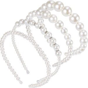 4 pieces pearls headbands women white faux pearl rhinestones hairbands bridal hair hoop wedding hair accessories for girls (style set 1)