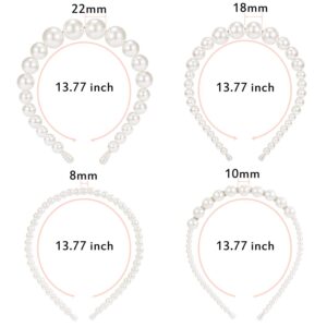 4 Pieces Pearls Headbands Women White Faux Pearl Rhinestones Hairbands Bridal Hair Hoop Wedding Hair Accessories for Girls (Style Set 1)