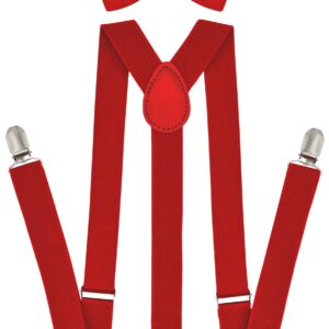 trilece Red Suspenders for Men with Bow Tie - Adjustable Size Elastic 1 inch Wide Y Shape - Womens Suspenders with Bowtie - Halloween Costume (Red, 1)