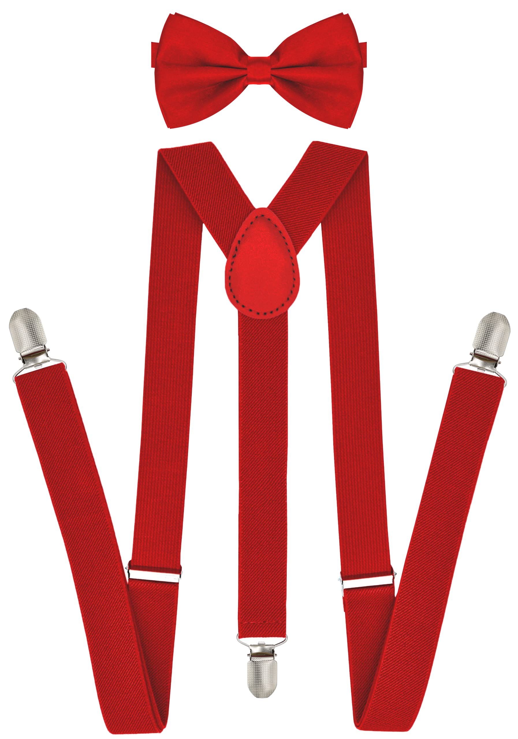 trilece Red Suspenders for Men with Bow Tie - Adjustable Size Elastic 1 inch Wide Y Shape - Womens Suspenders with Bowtie - Halloween Costume (Red, 1)