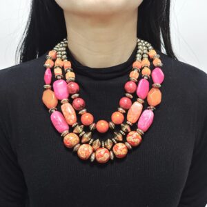 Bocar 3 Layer Chunky Statement Beaded Necklace Fashion Multi Layer Women Collar Necklace (625)