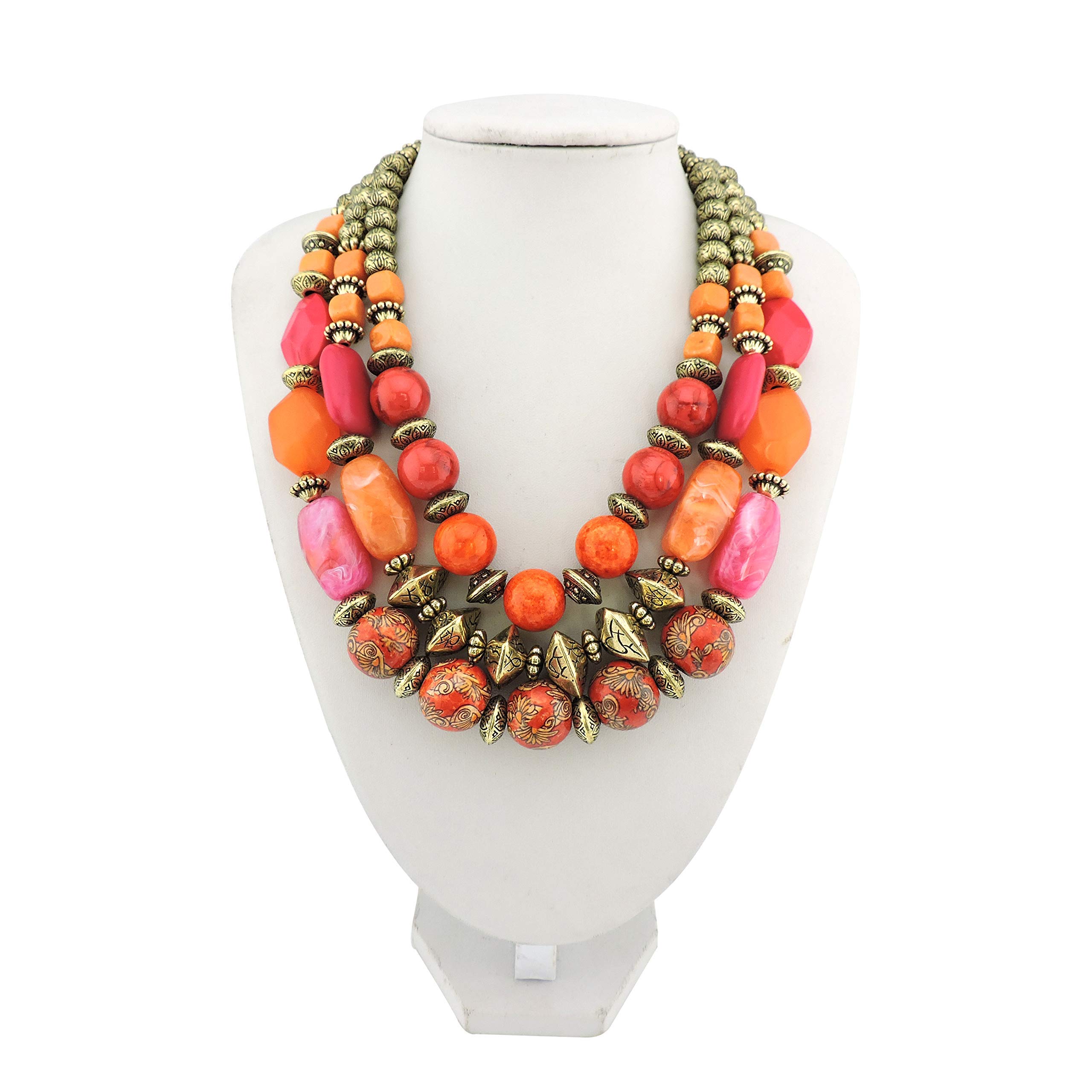 Bocar 3 Layer Chunky Statement Beaded Necklace Fashion Multi Layer Women Collar Necklace (625)