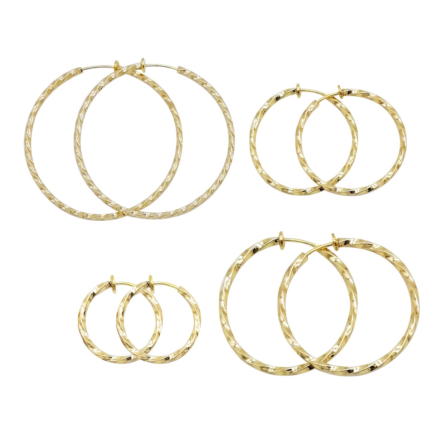 LAXPICOL Twisted Large Clip On Earrings Gold Tone 1.18IN/1.57IN/1.96IN/2.36IN 4PCS Hoop Earrings Clip On Earrings for Women No Piercing