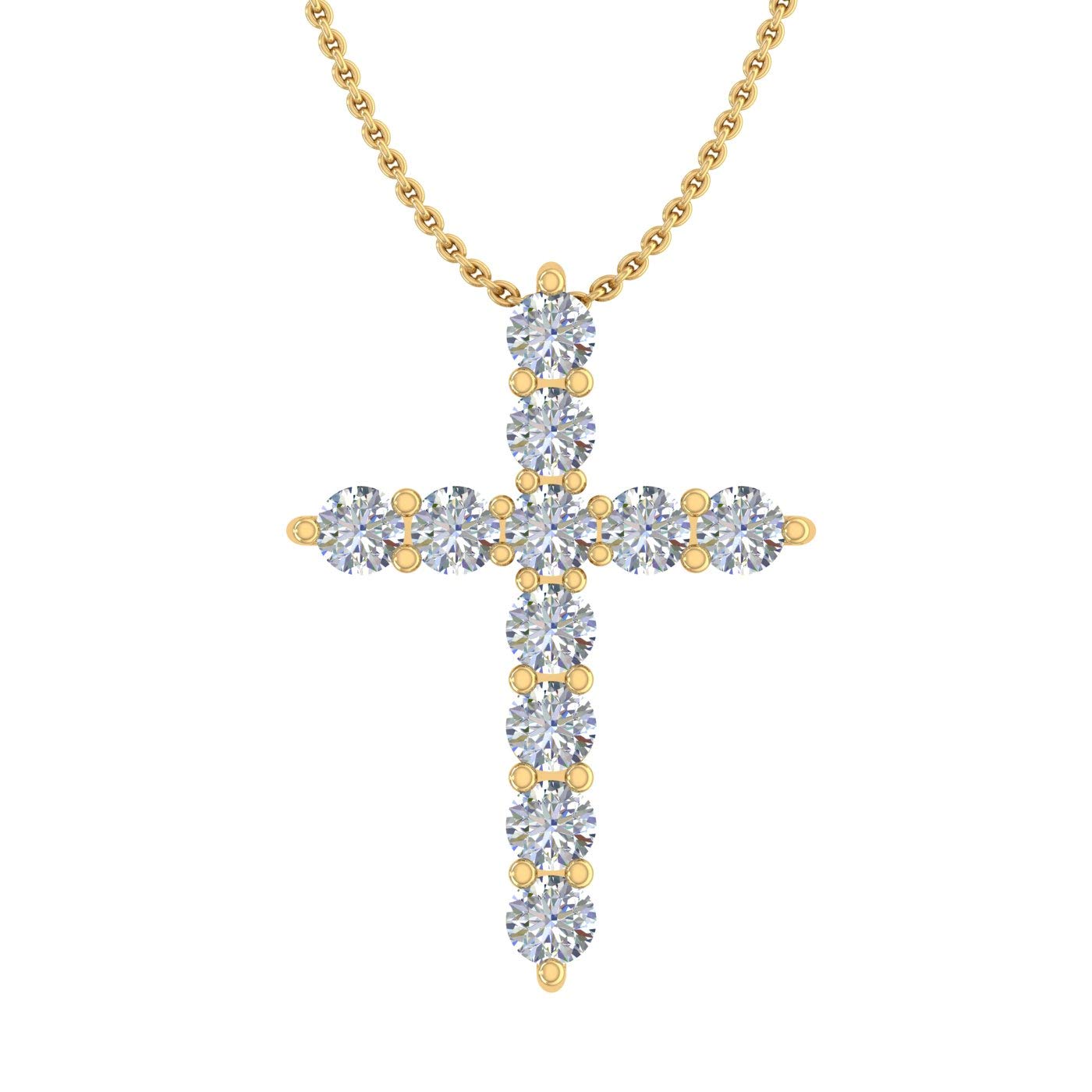 1/2 Carat Diamond Cross Pendant Necklace in 14K Yellow Gold (Silver Chain Included)