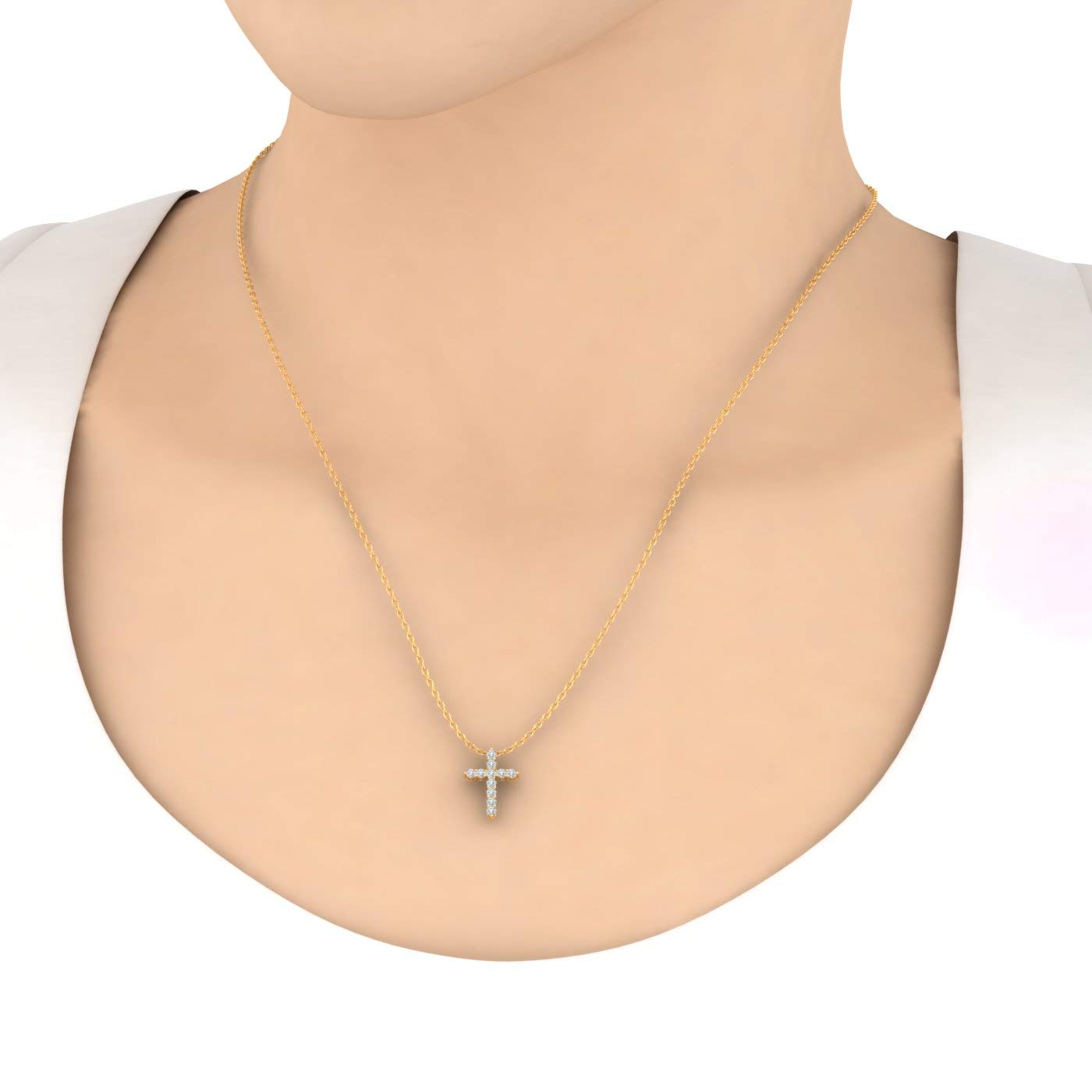 1/2 Carat Diamond Cross Pendant Necklace in 14K Yellow Gold (Silver Chain Included)