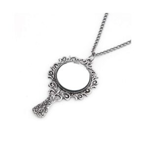 WLLAY Vintage Ancient Mirror Pendant Necklace For Women Jewelry Gift (A:antique silver)