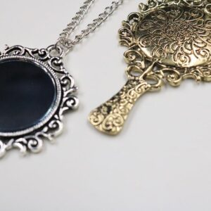 WLLAY Vintage Ancient Mirror Pendant Necklace For Women Jewelry Gift (A:antique silver)