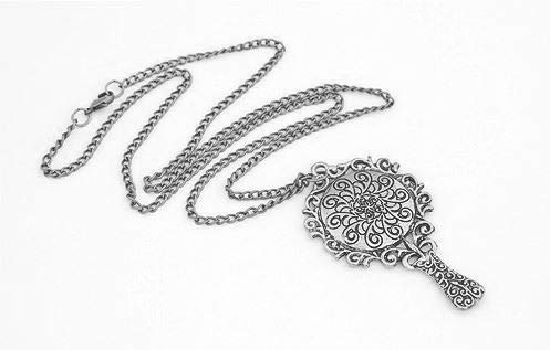 WLLAY Vintage Ancient Mirror Pendant Necklace For Women Jewelry Gift (A:antique silver)