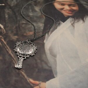 WLLAY Vintage Ancient Mirror Pendant Necklace For Women Jewelry Gift (A:antique silver)