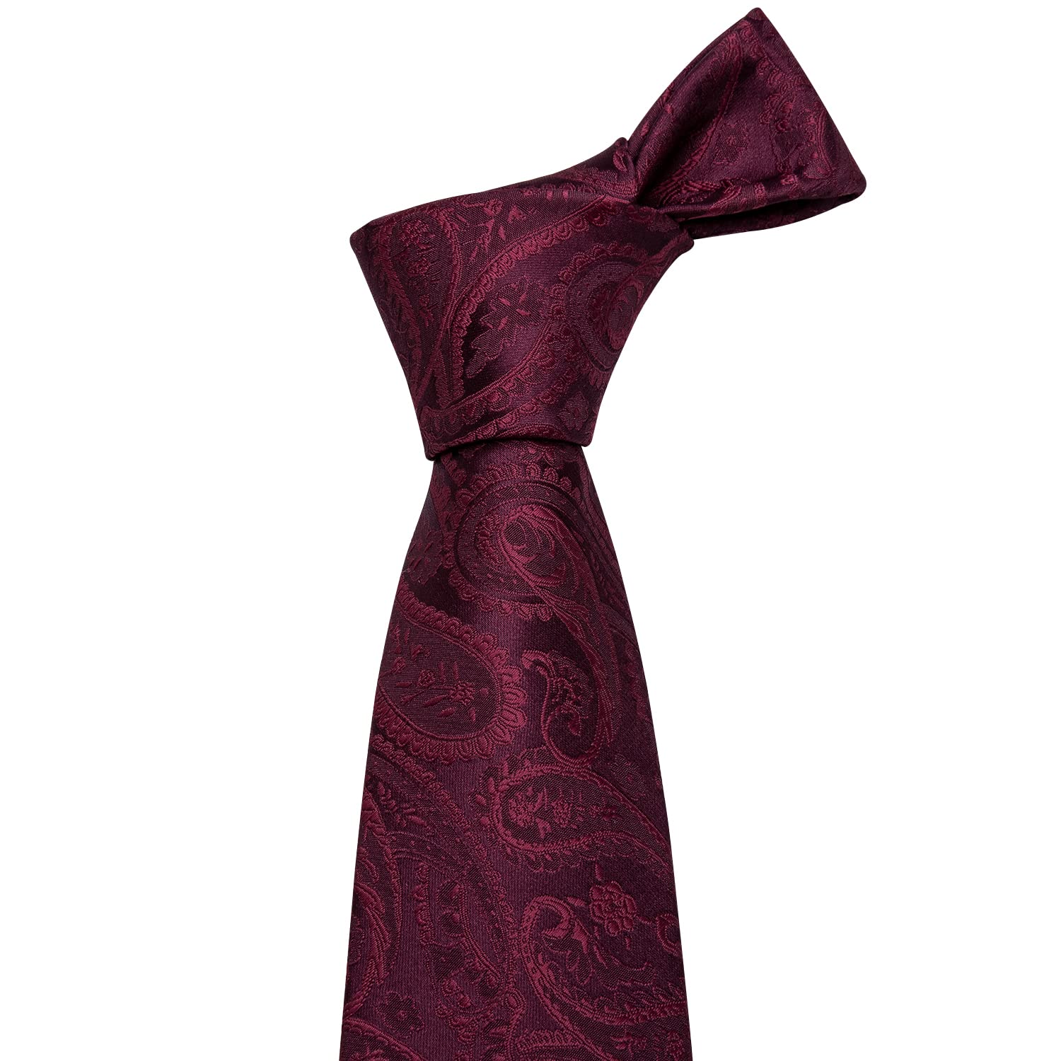 YOHOWA Men Tie Set Paisley Burgundy Silk Necktie Handkerchief Cufflinks Formal Business Wedding Party