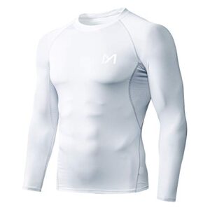 meetyoo men's compression long sleeve athletic workout shirt, white, medium