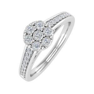 1/5 Carat Diamond Cluster Engagement Ring in 925 Sterling Silver (Ring Size 8)