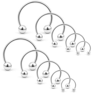 SCERRING 10PCS 20G Stainless Steel Horseshoe Septum Ring Nose Rings Hoop Helix Daith Cartilage Tragus Earrings Eyebrow Body Piercing Jewelry 6-14mm Silver