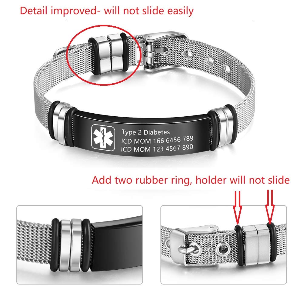 Wendy Made Medical Alert Bracelets for Women Men Custom Adjustable Medical ID Bracelets Emergency Alert Bracelets Health Alert Bracelets for Men Women (With medical bracelet)