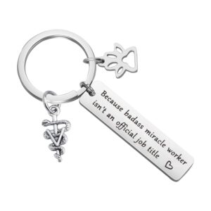 myospark veterinarian keychain gift because badass miracle worker isn't an official job title vet tech appreciation gift veterinary medicine jewelry (veterinarian keychain)