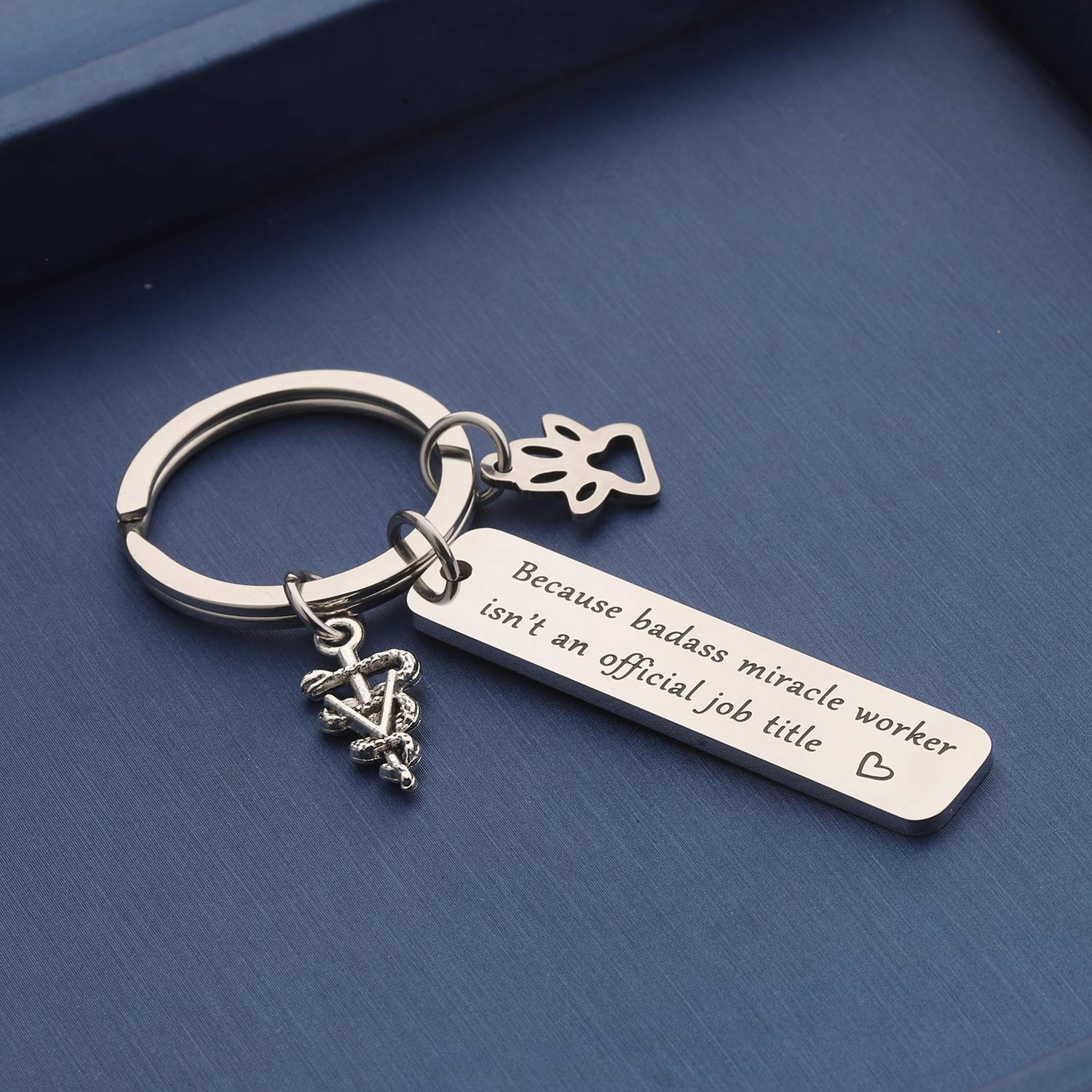 MYOSPARK Veterinarian Keychain Gift Because Badass Miracle Worker Isn't An Official Job Title Vet Tech Appreciation Gift Veterinary Medicine Jewelry (Veterinarian Keychain)