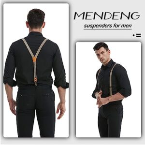 MENDENG Men Beige Stripe Suspenders Bronze Snap Hooks Braces for Wedding Party