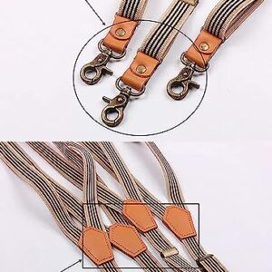 MENDENG Men Beige Stripe Suspenders Bronze Snap Hooks Braces for Wedding Party