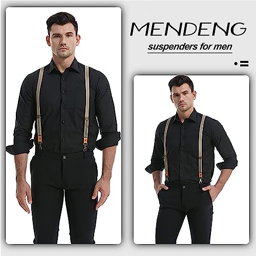 MENDENG Men Beige Stripe Suspenders Bronze Snap Hooks Braces for Wedding Party