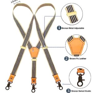 MENDENG Men Beige Stripe Suspenders Bronze Snap Hooks Braces for Wedding Party