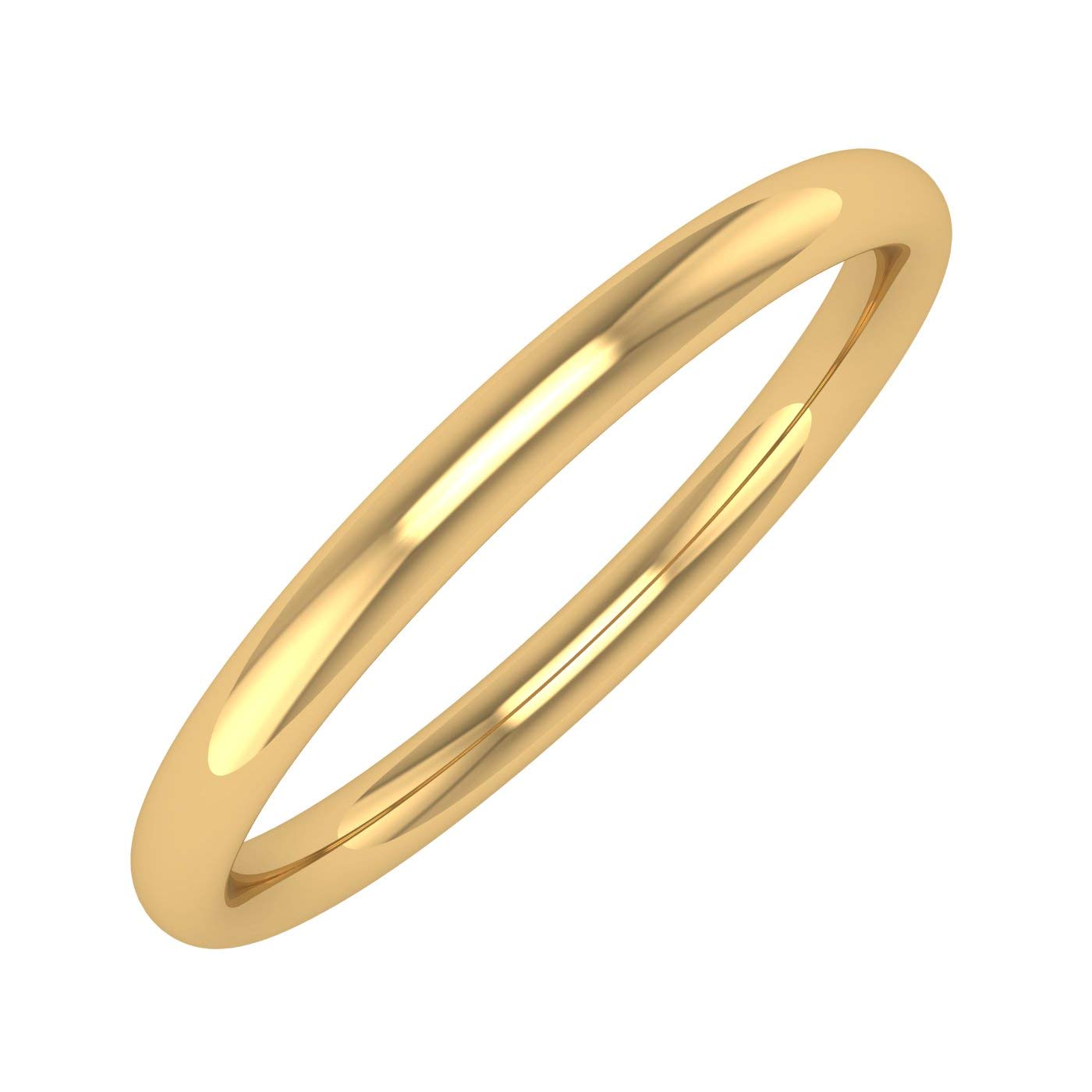 14K Yellow Gold 2mm Plain Wedding Band (Ring Size 6)