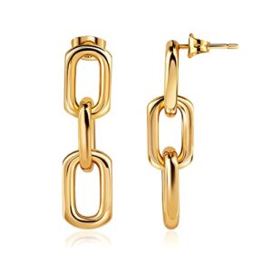 Barzel 18K Gold Plated Symmetrical Drop Chain Earrings for Women - Made in Brazil