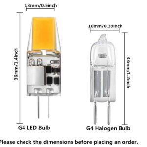 G4 LED Light Bulbs G4 Bi-Pin Base 3W (Equivalent to 20W Halogen Bulb) AC/DC 12V Warm White 3000K LED Bulbs for Landscape Ceiling Under Counter Puck Lighting,1 LED 1508 COB Chip,10 Pack