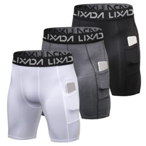 lixada men's compression shorts pants 3packs, performance sports baselayer cool dry tights active workout underwear