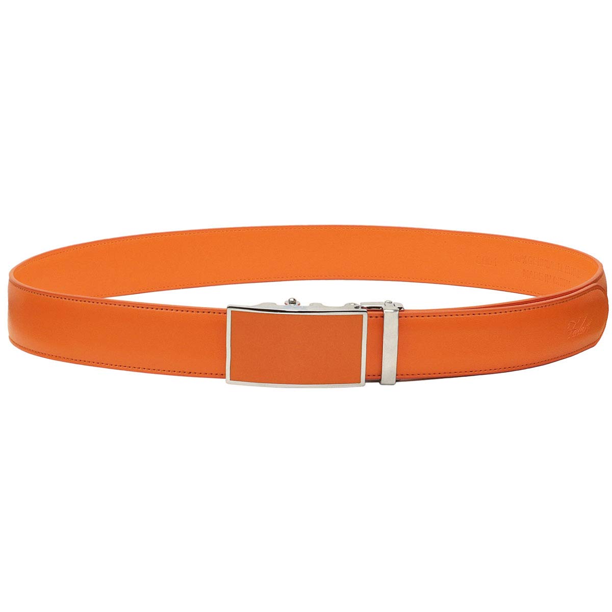 Falari Leather Dress Belt Ratchet Belt Holeless Automatic Buckle Adjustable Size 8001 (8801 Orange, Fit from 28 to 36")