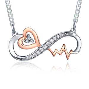 Forever Love Heart Rose Gold 925 Sterling Silver Rn Practitioner Nurse Infinity Heartbeat Pendant Necklaces for Women Nursing Graduation Jewelry Wife Girlfriend Valentine Mother Day Christmas Gifts