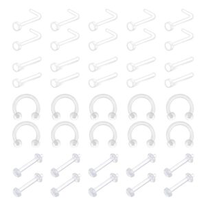 mayhoop 40pcs 16g 18g 20g clear flexible nose ring bioflex stud retainer nose piercing body jewelry for men women