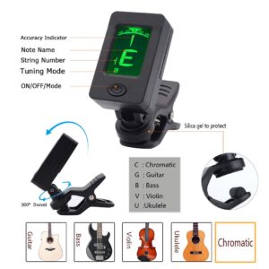 Guitar Capo with Tuner Clip-On Tuner Guitar Accessoriesor for Acoustic Electric Ukulele Guitar and More