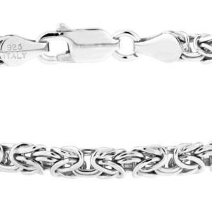 Miabella Italian 925 Sterling Silver 4mm Flat Byzantine Link Chain Bracelet for Women, 925 Made in Italy (Length 7.5 Inches)