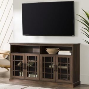 Walker Edison Classic Glass Door Universal TV Stand for TV's up to 64" Flat Screen Living Room Storage Cabinet Doors and Shelves Entertainment Center, 16"D x 58"W x 33"H, Dark Walnut