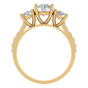 Clara Pucci 2 ct Round Cut Solitaire 3 stone Lab Created White Sapphire Designer Anniversary Bridal Engagement Ring 14k Yellow Gold