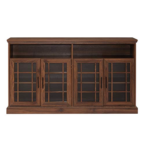 Walker Edison Classic Glass Door Universal TV Stand for TV's up to 64" Flat Screen Living Room Storage Cabinet Doors and Shelves Entertainment Center, 16"D x 58"W x 33"H, Dark Walnut