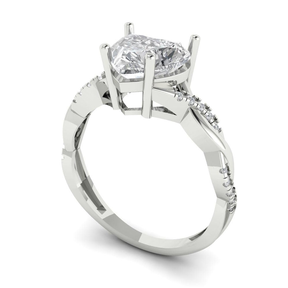 Clara Pucci 2.19ct Heart Cut Criss Cross Solitaire Halo Created White Sapphire Designer Bridal Engagement Ring 14k White Gold 7