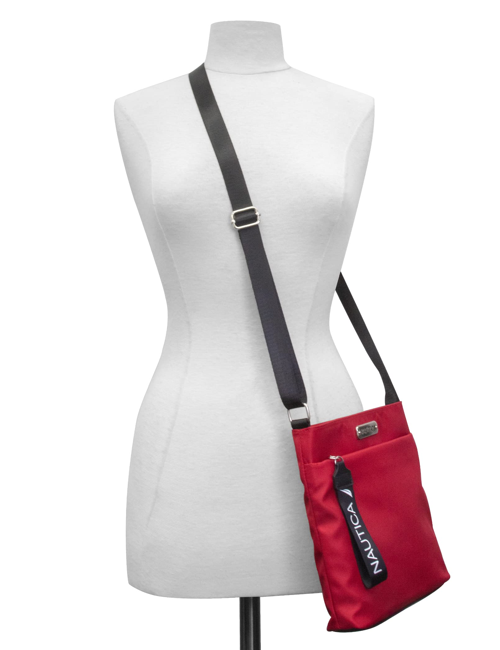 Nautica Diver Nylon Small Women's Crossbody Bag Purse with Adjustable Shoulder Strap, Red