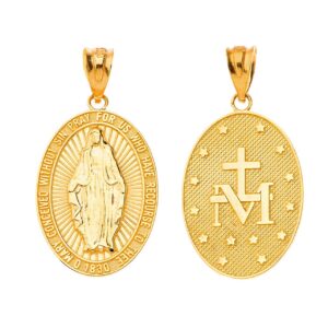 Certified 10k Yellow Gold Miraculous Medal Of Blessed Virgin Mary Catholic Charm Pendant