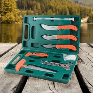 AccuSharp Hunting Kit, 9 Piece Processing Kit with 3 Hunting Knives, Bone Saw, Ribcage Spreader, Zip Ties, Gloves & Knife Sharpener, Complete Game Processing Kit with Case