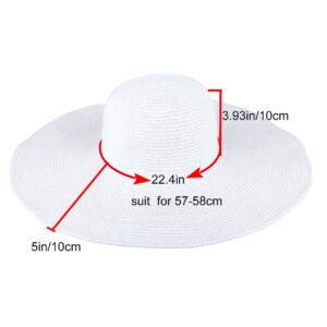 CHIC DIARY Women Summer Big Brim Beach Hat Floppy Straw Sun Hat Cap UPF 50+ (White)