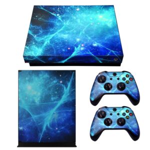 extremerate full set faceplates skin stickers for xbox one x console controller with 2 pcs home button decals - blue galaxy