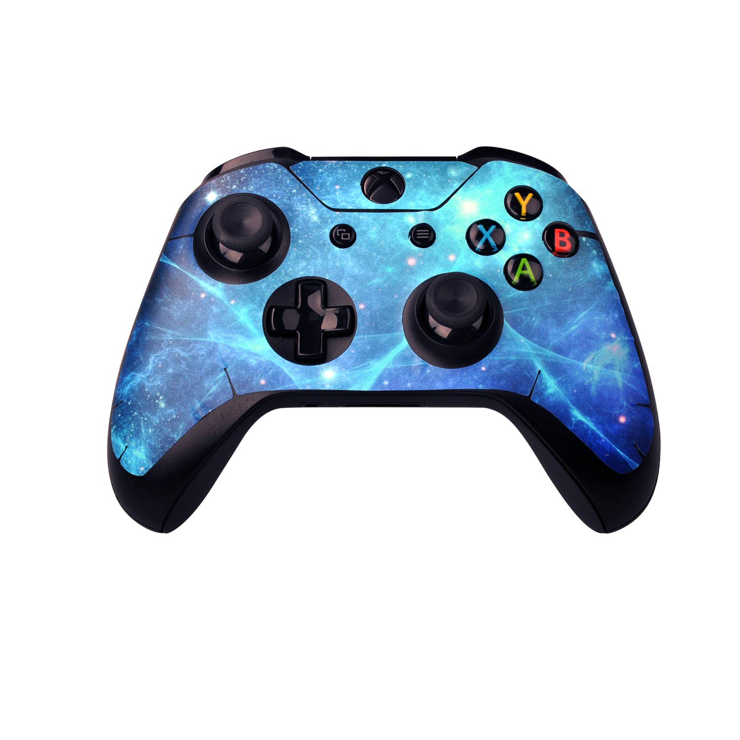 eXtremeRate Full Set Faceplates Skin Stickers for Xbox One X Console Controller with 2 Pcs Home Button Decals - Blue Galaxy